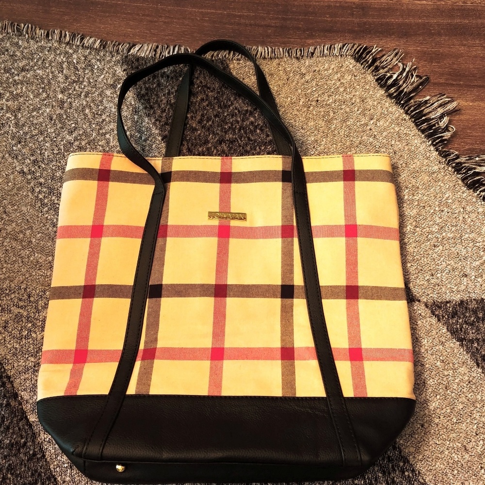 Joy Iman Cream, Black & Red Plaid Shoulder Bag